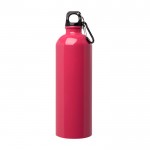 Botella de acero inoxidable reciclado con mosquetón 750ml color fucsia segunda vista frontal