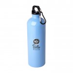 Botella de acero inoxidable reciclado con mosquetón 750ml color azul pastel vista impresión tampografía