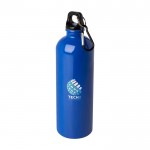 Botella de acero inoxidable reciclado con mosquetón 750ml color azul real vista impresión tampografía