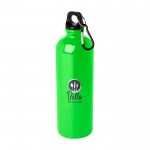 Botella de acero inoxidable reciclado con mosquetón 750ml color verde fluorescente vista impresión tampografía