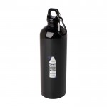 Botella de acero inoxidable reciclado con mosquetón 750ml color negro vista impresión tampografía