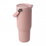 Vaso de acero inoxidable reciclado con tapa de doble función 900ml color rosa pastel