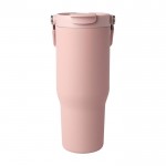 Vaso de acero inoxidable reciclado con tapa de doble función 900ml color rosa pastel segunda vista trasera