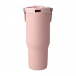 Vaso de acero inoxidable reciclado con tapa de doble función 900ml color rosa pastel segunda vista frontal
