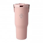 Vaso de acero inoxidable reciclado con tapa de doble función 900ml color rosa pastel vista impresa logo 2