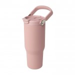 Vaso de acero inoxidable reciclado con tapa de doble función 900ml color rosa pastel tercera vista frontal