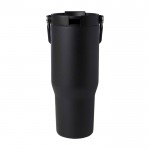 Vaso de acero inoxidable reciclado con tapa de doble función 900ml color negro segunda vista frontal