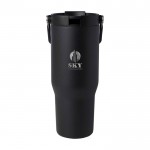 Vaso de acero inoxidable reciclado con tapa de doble función 900ml color negro vista impresa logo 2