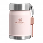 Tarro de comida con cubiertos y tapa aislante con válvula 400ml color rosa claro