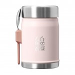 Tarro de comida con cubiertos y tapa aislante con válvula 400ml color rosa claro vista impresa logo 2