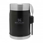 Tarro de comida con cubiertos y tapa aislante con válvula 400ml color negro mate segunda vista frontal