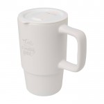 Taza de cerámica con tapa de plástico y asa grande 450ml color blanco vista impresa logo 2