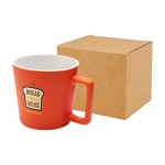 Taza de cerámica con acabado mate y asa en forma cuadrada 370ml color naranja vista impresión tampografía