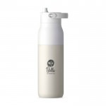 Botella térmica de acero inoxidable con filtro y tapa desmontable 1L LARQ Swig Top color blanco vista impresión tampografía