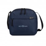 Bolsa térmica portátil de material reciclado de capacidad 9 latas color azul marino vista con logo