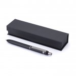 Bolígrafo de aluminio y latón con detalles brillantes tinta azul color negro tercera vista