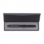 Bolígrafo de aluminio y latón con detalles brillantes tinta azul color negro cuarta vista