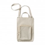 Bolsa de algodón con bolsillo frontal y asa bandolera 340 g/m2 color caqui tercera vista