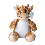 Jirafa de peluche con ojos bordados y etiqueta imprimible