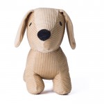 Perro de peluche de pana con los ojos bordados y etiqueta color marrón segunda vista