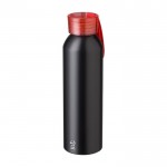 Botella de aluminio reciclado con acabado mate y tapón de color 650ml color rojo tercera vista