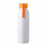 Botella de aluminio reciclado mate con tapón y correa a juego 650ml color naranja primera vista