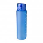 Botella de RPET con la capacidad y las horas para beber impresos 1L color azul ultramarino segunda vista