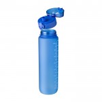 Botella de RPET con la capacidad y las horas para beber impresos 1L color azul ultramarino tercera vista