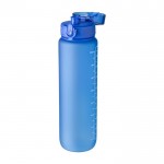 Botella de RPET con la capacidad y las horas para beber impresos 1L color azul ultramarino cuarta vista