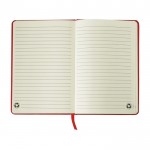 Libreta de cartón reciclado con elástico y cinta A5 hojas a rayas color rojo quinta vista