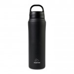 Botella de agua en acero inoxidable reciclado con tapa dual 470ml color negro vista con logo