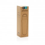Botella de agua en acero inoxidable reciclado con tapa dual 470ml color negro segunda vista con caja