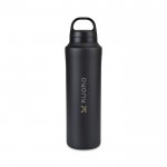 Botella térmica acero inoxidable reciclado resistente al sudor 740ml color negro vista con logo