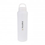 Botella térmica acero inoxidable reciclado resistente al sudor 740ml color blanco vista con logo