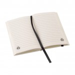 Libreta reciclada de tapa dura con elástico negro hojas a rayas A6 color blanco/negro cuarta vista