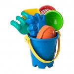Cubo de playa para niños con palas, rastrillo, colador y moldes color multicolor quinta vista