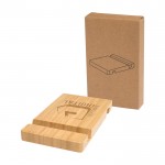 Soporte de bambú para dispositivos electrónicos con dos ángulos color madera vista impresa logo 2