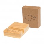 Soporte de bambú para teléfono con ángulo de visión ergonómico color madera vista impresa logo 2