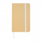 Libreta de tapa dura de papel reciclado con cinta A6 hojas lisas color blanco segunda vista frontal
