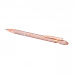 Bolígrafo de aluminio reciclado con acabado en oro rosa tinta negra color rosa pastel cuarta vista