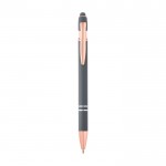 Bolígrafo de aluminio reciclado con acabado en oro rosa tinta negra color gris topo