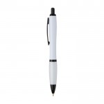 Bolígrafo de plastico reciclado con detalles negros tinta negra color blanco vista lateral