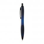 Bolígrafo de plastico reciclado con detalles negros tinta negra color azul marino vista lateral
