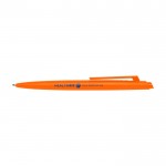 Bolígrafo de plástico reciclado con diseño minimalista tinta azul color naranja vista impresión tampografía