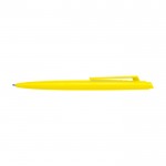Bolígrafo de plástico reciclado con diseño minimalista tinta azul color amarillo segunda vista frontal