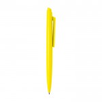 Bolígrafo de plástico reciclado con diseño minimalista tinta azul color amarillo segunda vista lateral