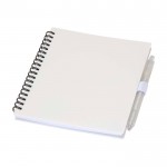 Libreta de plástico reciclado con bolígrafo con soporte tinta azul color blanco