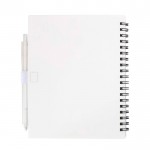 Libreta de plástico reciclado con bolígrafo con soporte tinta azul color blanco segunda vista trasera