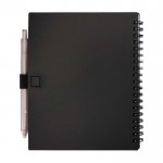 Libreta de plástico reciclado con bolígrafo con soporte tinta azul color negro segunda vista trasera