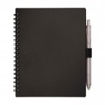 Libreta de plástico reciclado con bolígrafo con soporte tinta azul color negro segunda vista frontal